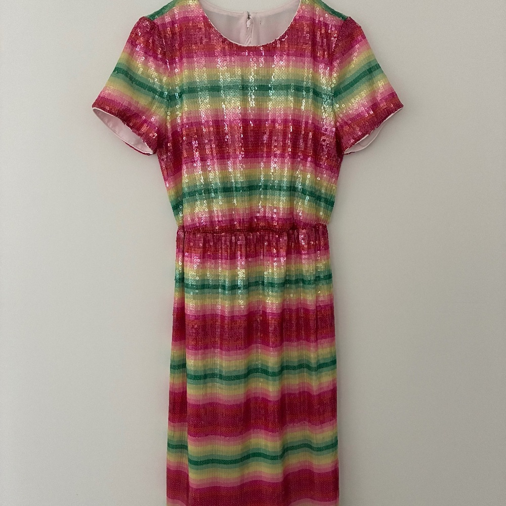 J. Crew sequin sparkly watermelon party dress pink and green
